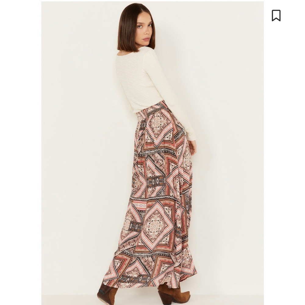SHYANNE Boho Geometric‎ Print Maxi Wrap Skirt XS Tie Waist Western Festival - Picture 7 of 16